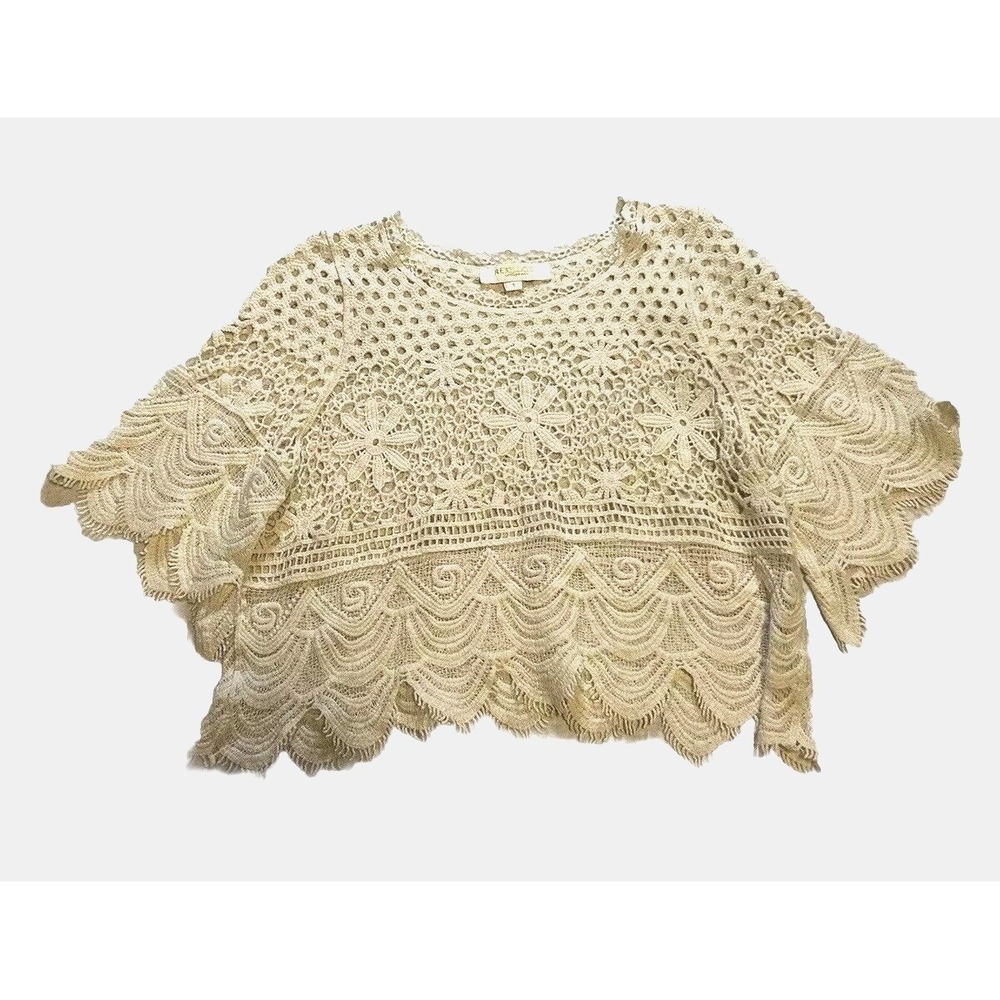 Rebellion Again Crochet - Women's Small Top Sleeveless Shirt Festival Boho Cream - Picture 4 of 14